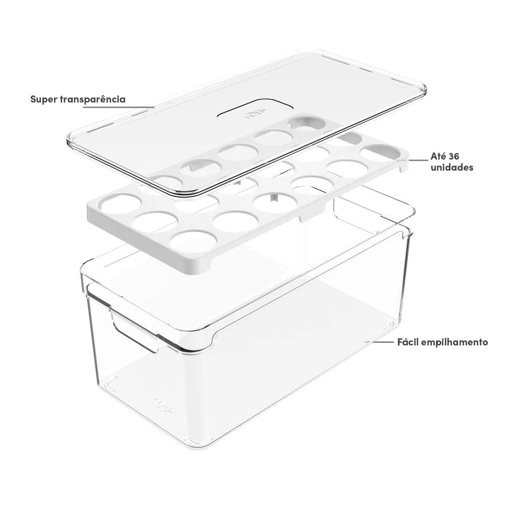Organizador de ovos com tampa Ou 36un Linha Clear Fresh