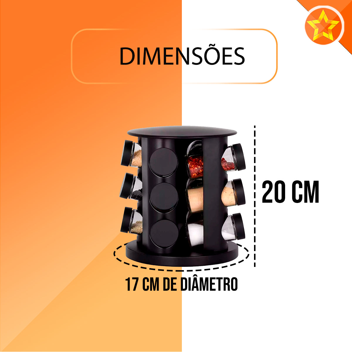 Porta Temperos Giratório Preto 12 Potes