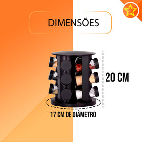 Porta Temperos Giratório Preto 12 Potes