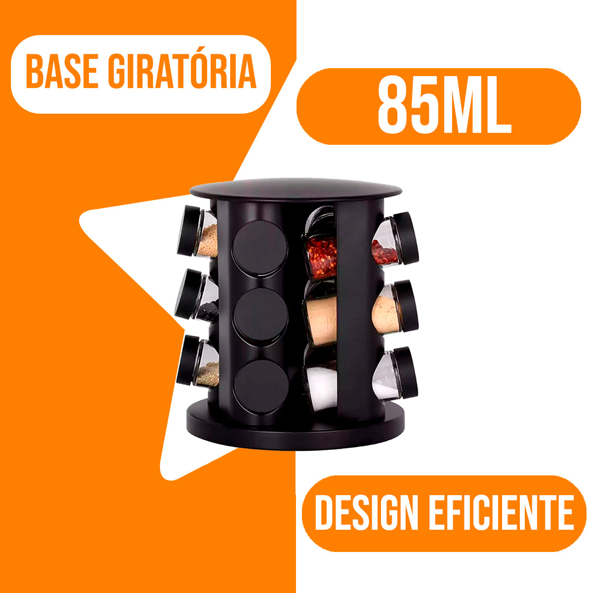 Porta Temperos Giratório Preto 12 Potes