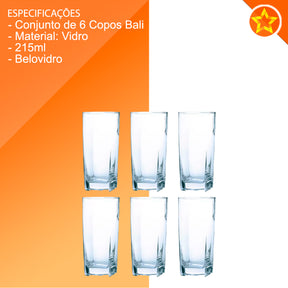 Jogo de copos Bali 6 peças quadrado 315ml Belovidro