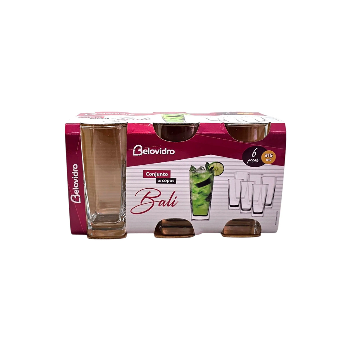 Jogo de copos Bali 6 peças quadrado 315ml Belovidro