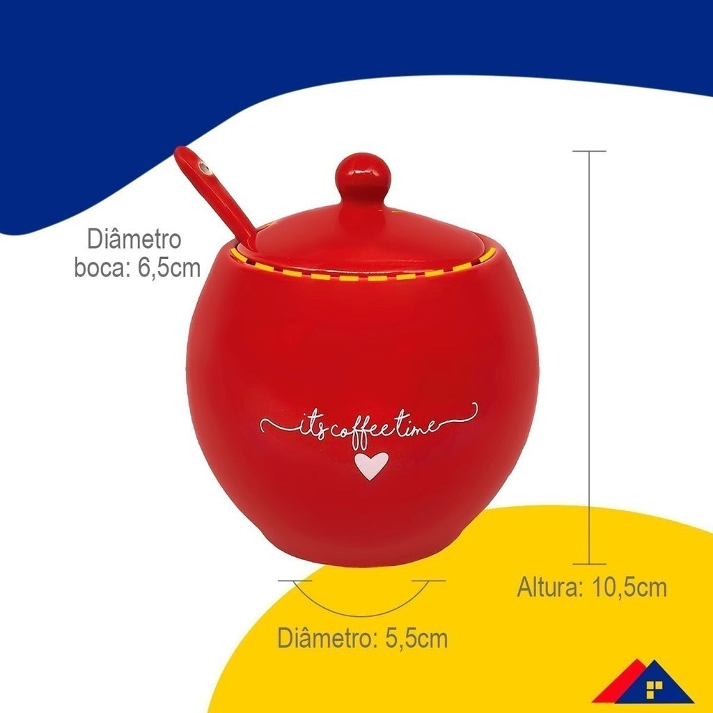 Açucareiro L'amour Em Porcelana Com Colher E Tampa 350ml
