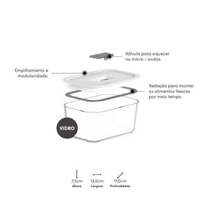Pote de vidro hermético Ou 725ml Linha Fresh Lock